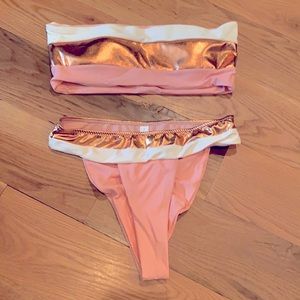 NWT SwimGirls Bandeau Metallic Pink Bikini Set